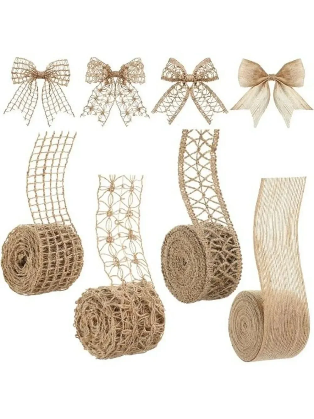 Burlap Ribbon 4 Rolls Natural Jute Lace 2 Inch x 16 Yards for Crafts Wedding Dec